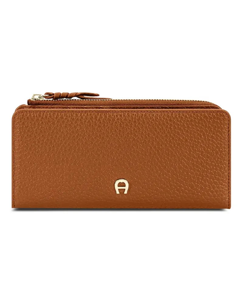 Aigner Carré Portemonnaie aus gekörntem Leder mit Logoplakette - Braun Braun