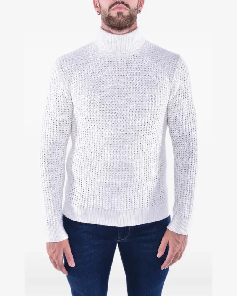 Eleventy Rollkragenpullover mit Waffelstrick-Muster - Weiß Weiß