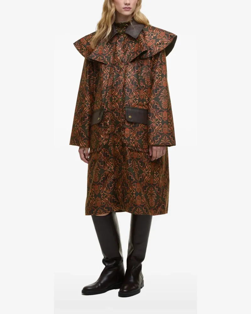 FARM Rio Gemusterter Luana Mantel mit Rüschenkragen - Grün Grün