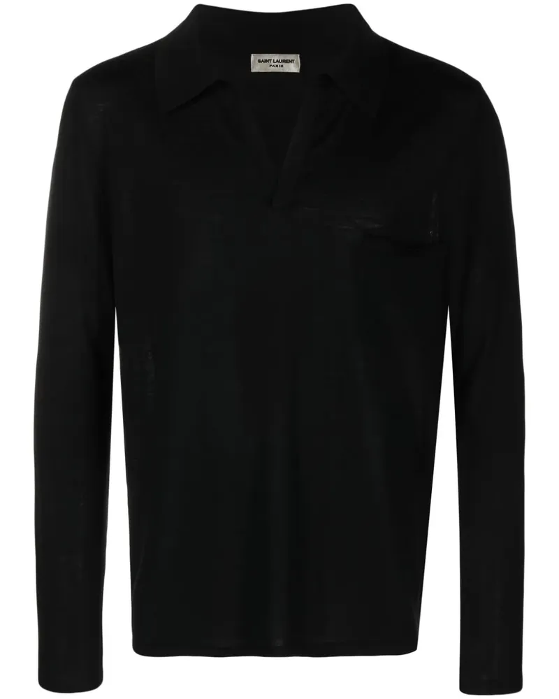 Saint Laurent Gestricktes Poloshirt mit Logo - Schwarz Schwarz