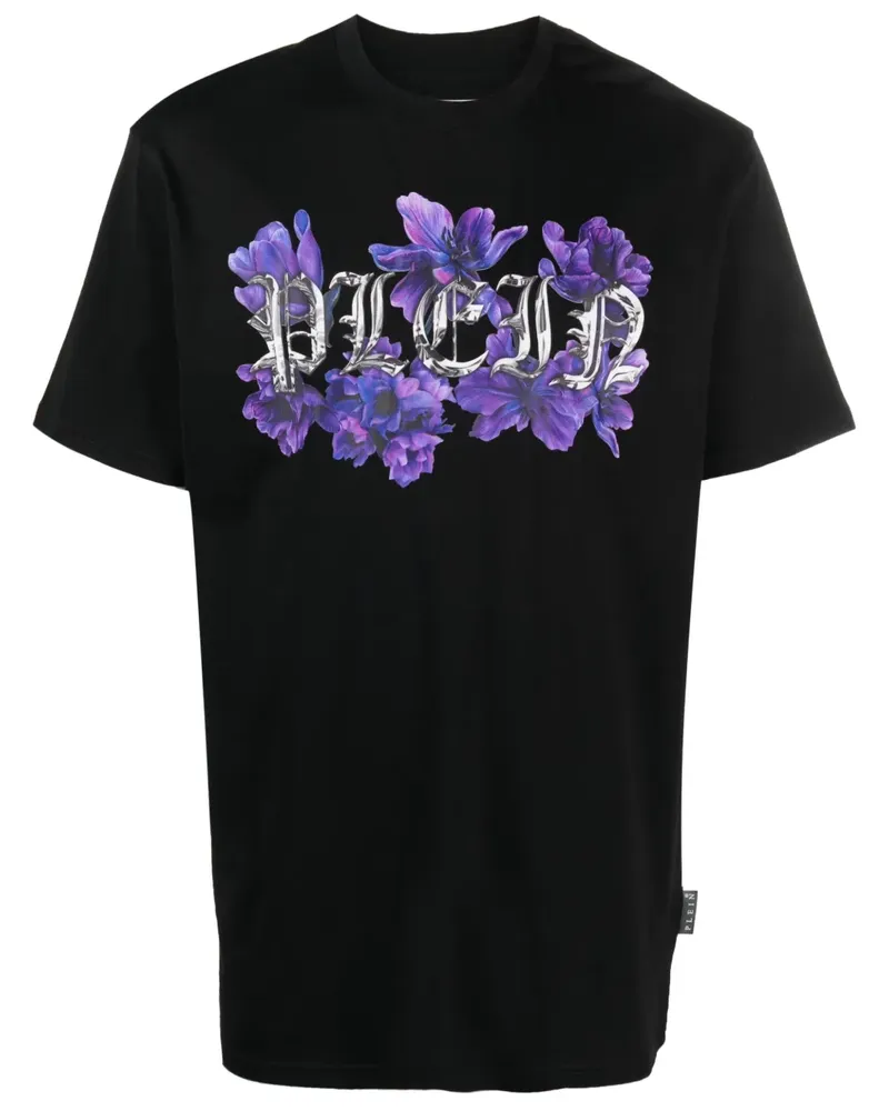 Philipp Plein T-Shirt mit Blumen-Print - Schwarz Schwarz