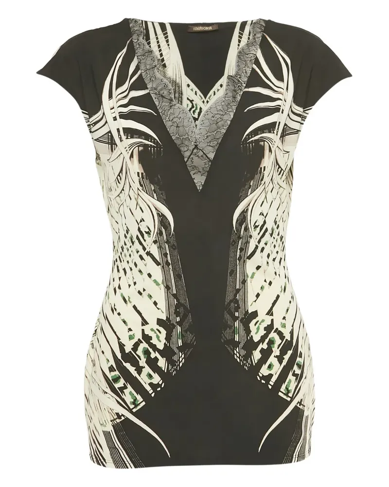 Roberto Cavalli lace-detail printed top - Schwarz Schwarz