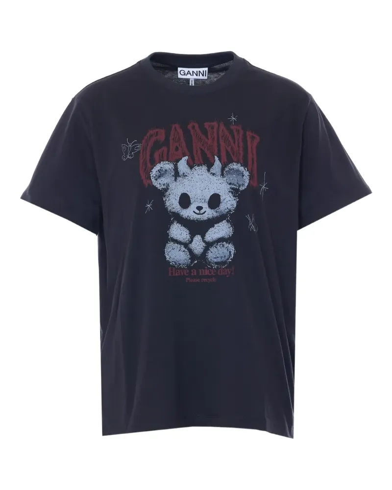 Ganni bear-print logo T-shirt - Schwarz Schwarz