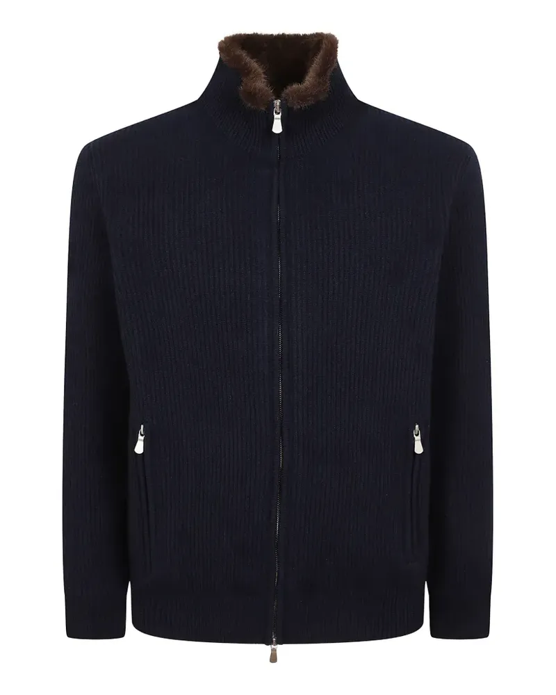 BARBA Gerippter Cardigan mit Reißverschluss - Blau Blau