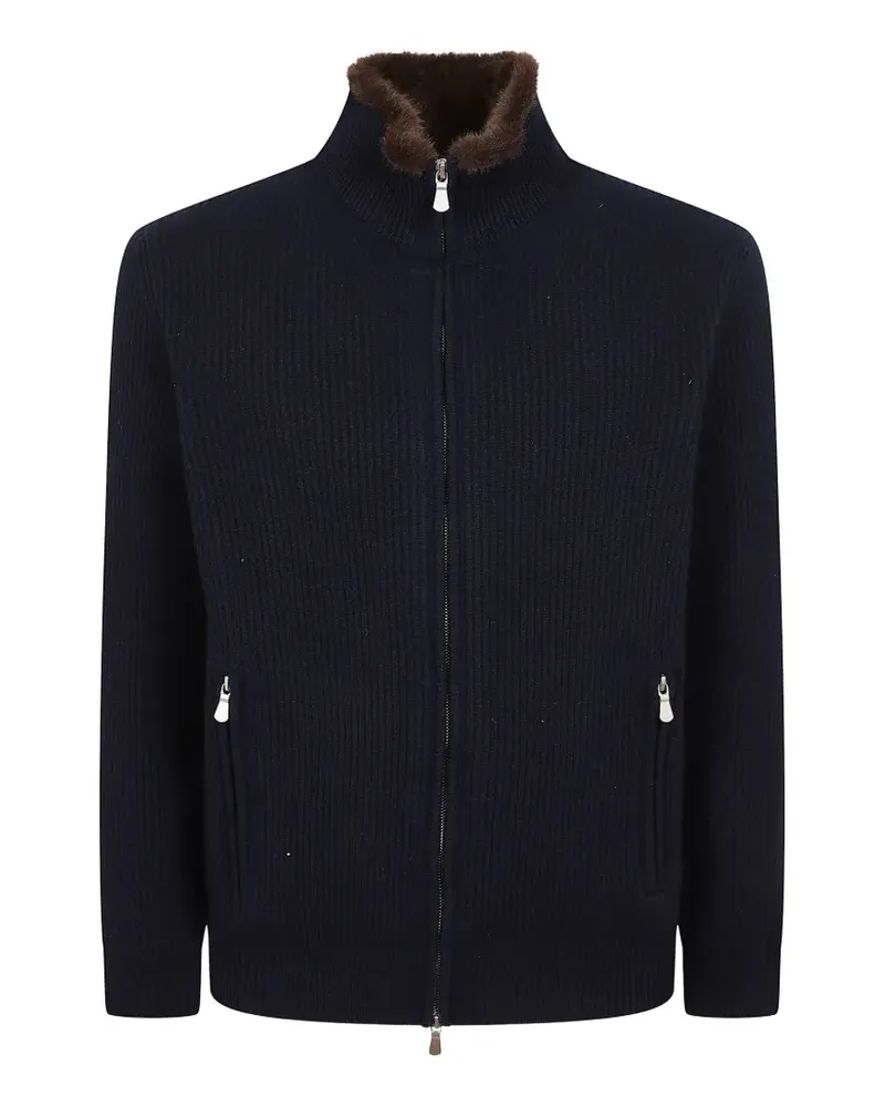 BARBA Gerippter Cardigan mit Reißverschluss - Blau Blau