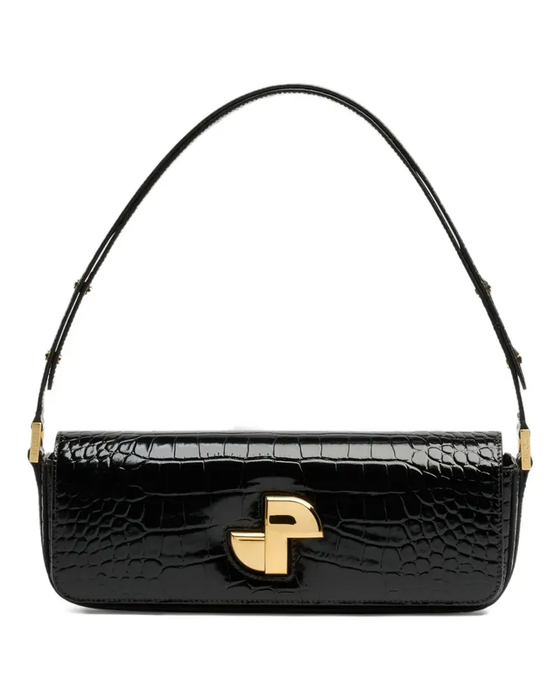 Patou Le Lock Schultertasche mit Kroko-Effekt - Schwarz Schwarz