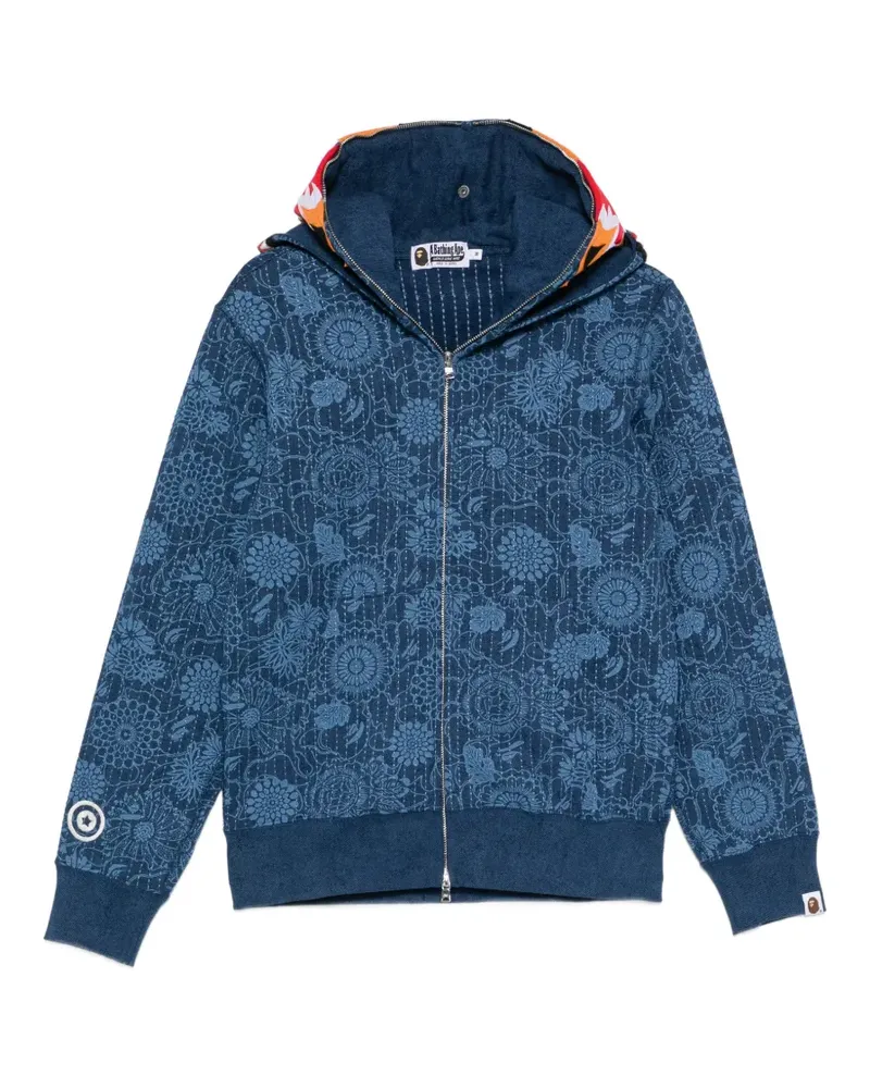 BAPE Shark floral-print hoodie - Blau Blau