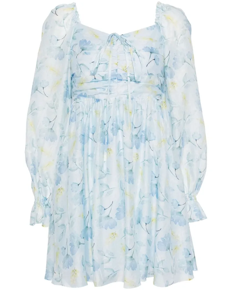 b+ab Minikleid mit Blumen-Print - Blau Blau