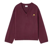 V-Ausschnitt-Pullover mit Logo - Rot