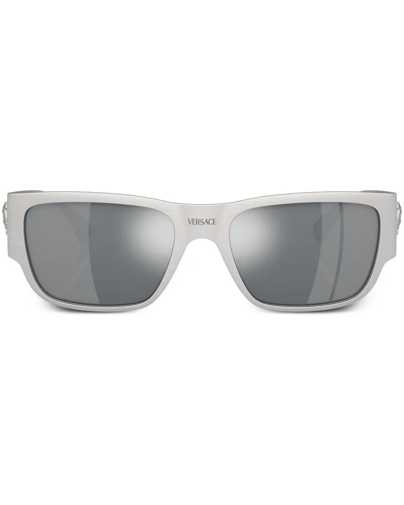 Versace Sonnenbrille mit eckigem Gestell - Silber Silber