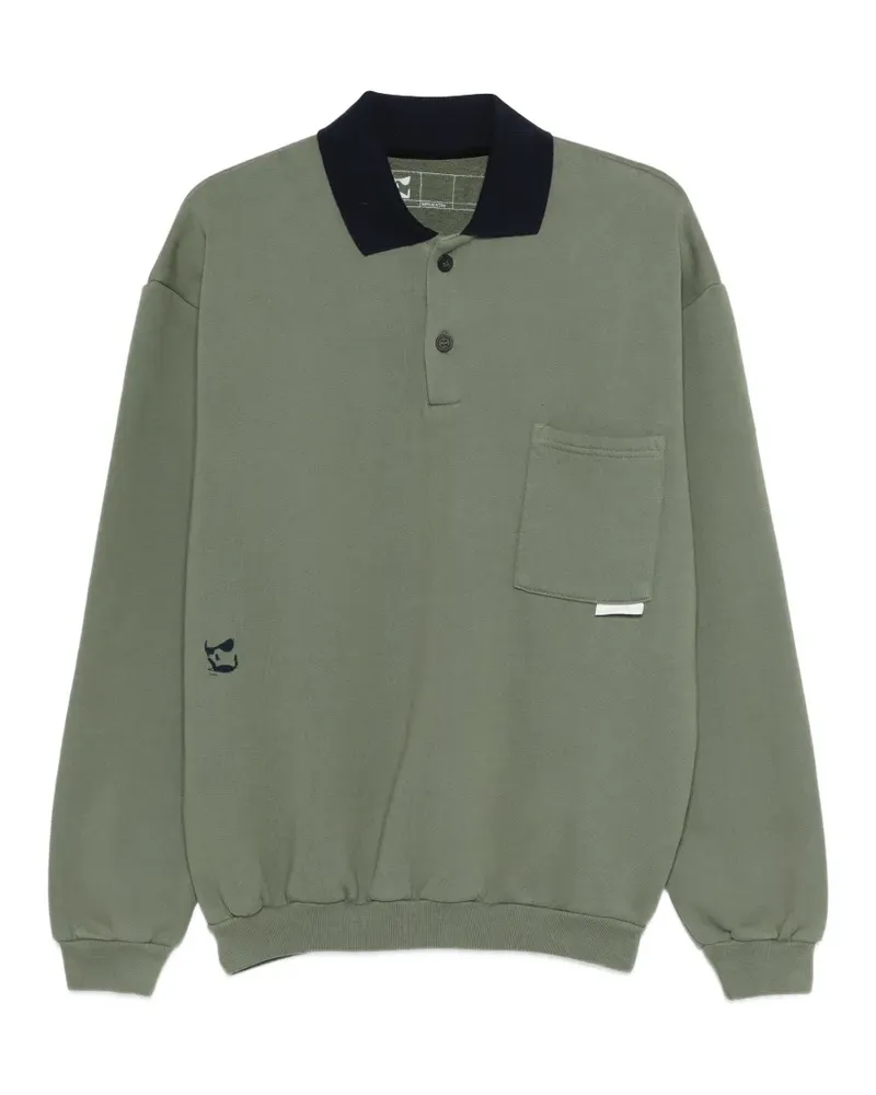 GR10K Geknöpftes Poloshirt mit Brusttasche - Grün Grün