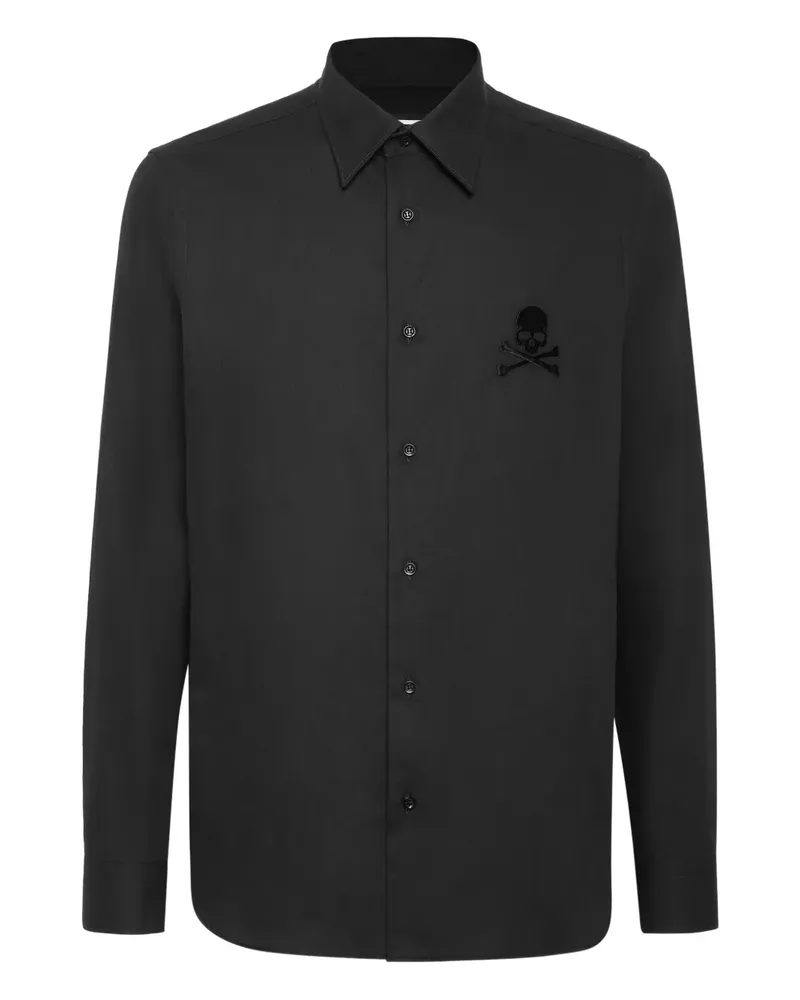 Philipp Plein Hemd mit aufgesticktem Totenkopf - Schwarz Schwarz