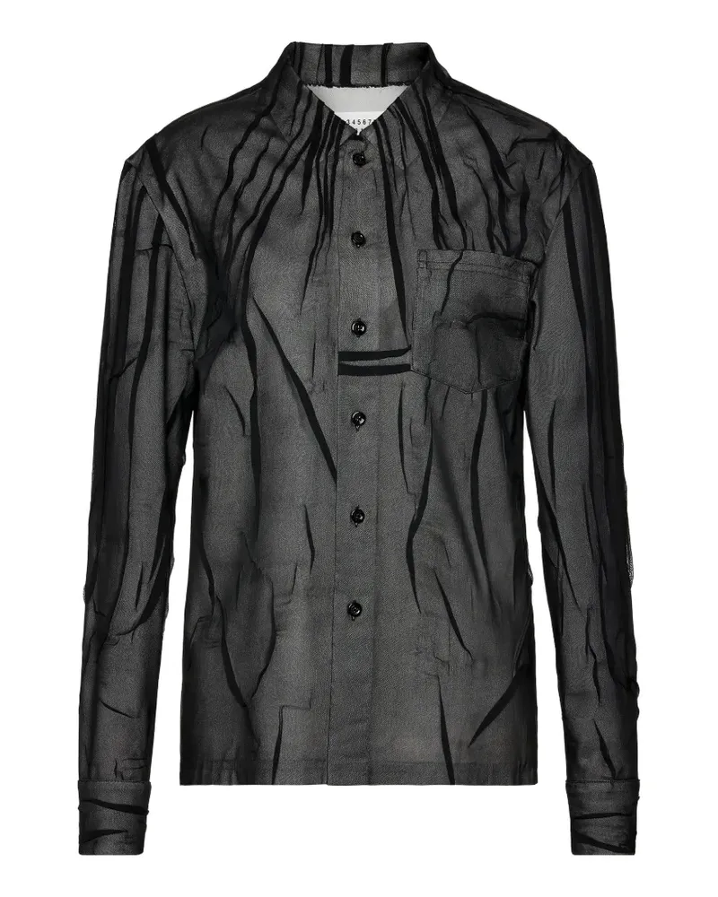 Maison Margiela Hemd im Layering-Look mit Knitteroptik - Schwarz Schwarz