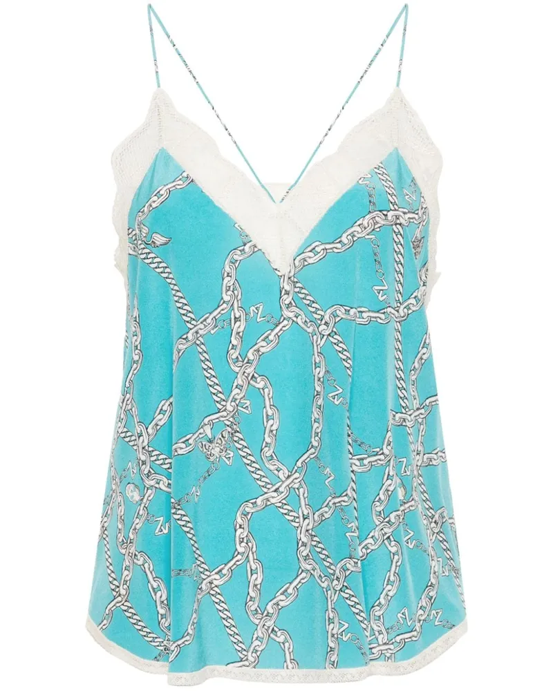 Zadig & Voltaire Christy Seidentop mit Logo-Print - Blau Blau