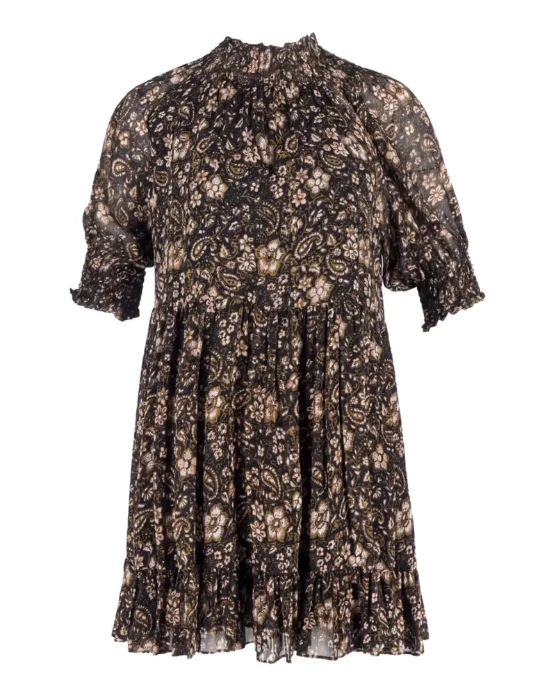 Ulla Johnson Stehkragen-Minikleid mit Print - Schwarz Schwarz