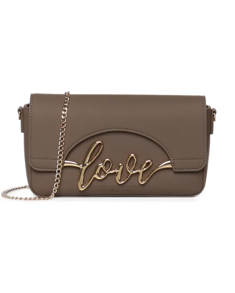 Moschino Schultertasche mit Logo-Schild - Braun Braun