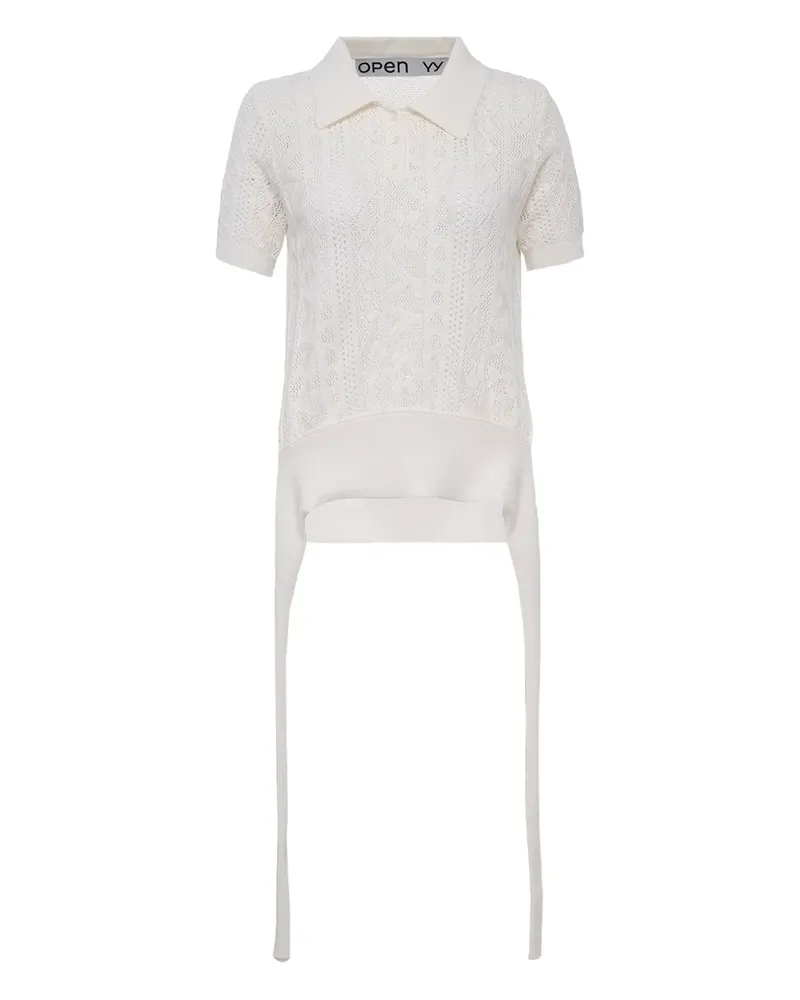 OPEN YY Poloshirt mit Zopfmuster - Weiß Weiß