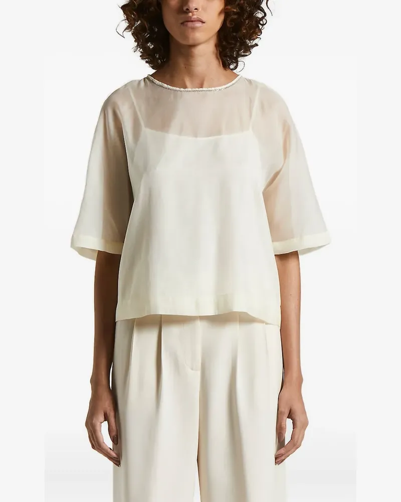Peserico Semi-transparentes T-Shirt mit Viertelärmeln - Nude Nude