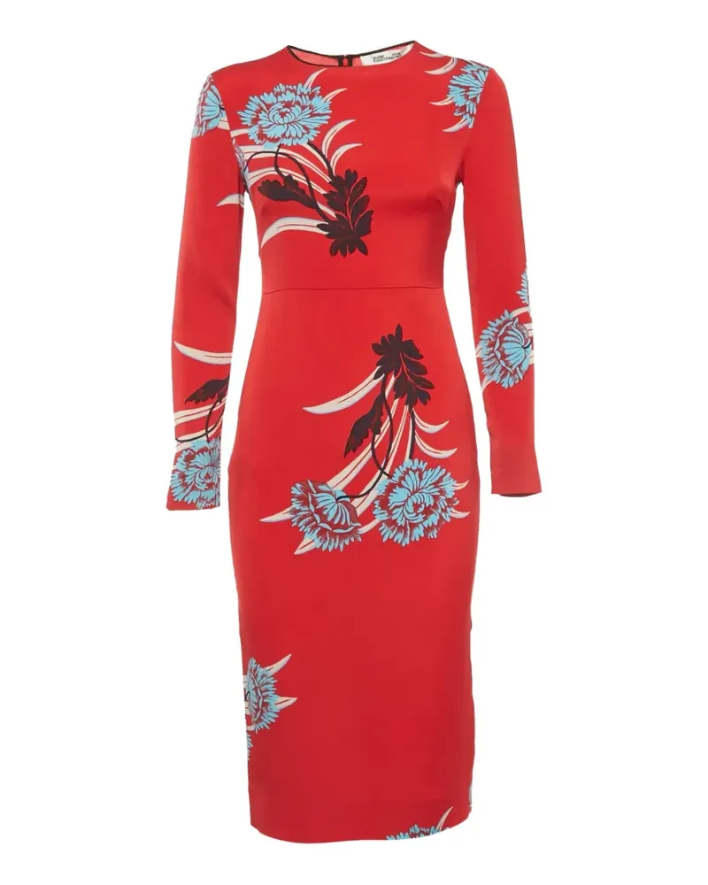 Diane von Furstenberg floral-print long-sleeved midi dress - Rot Rot
