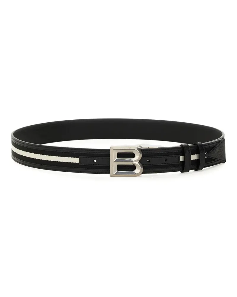 Bally B-logo striped belt - Schwarz Schwarz