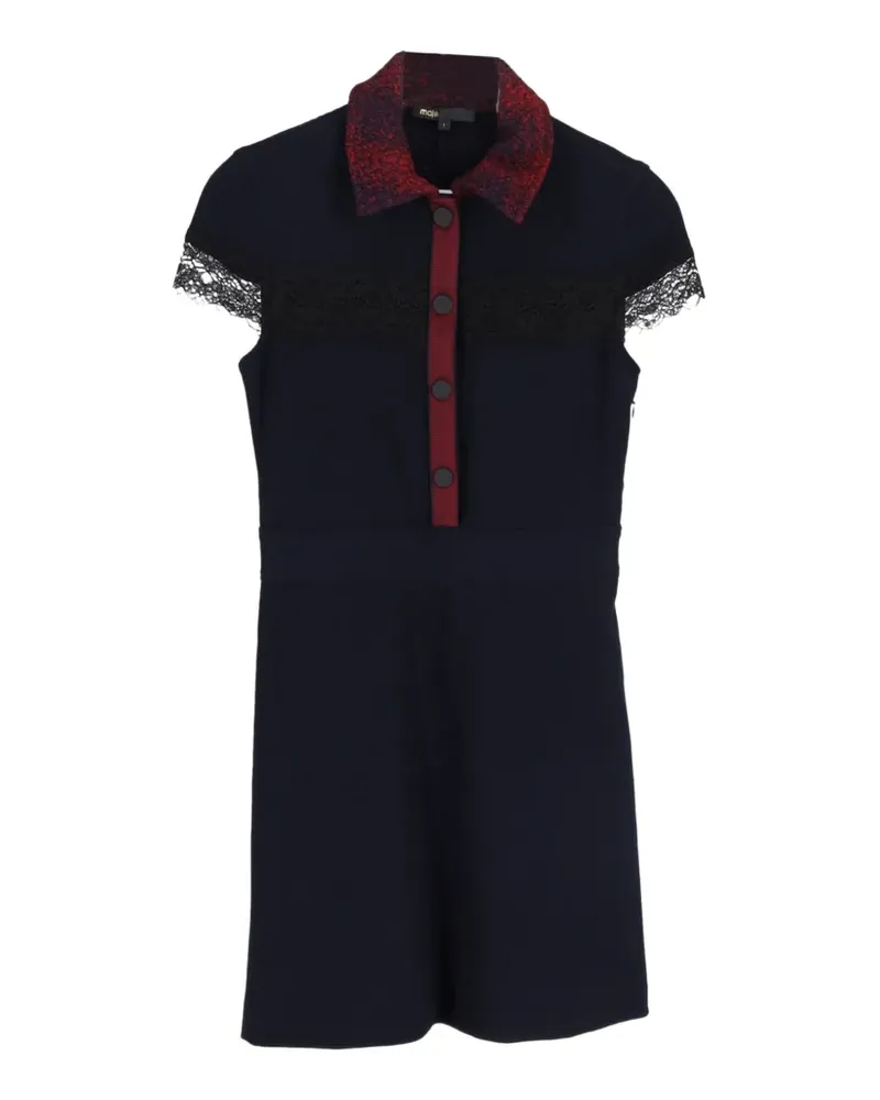 Maje lace-trim collared mini dress - Blau Blau
