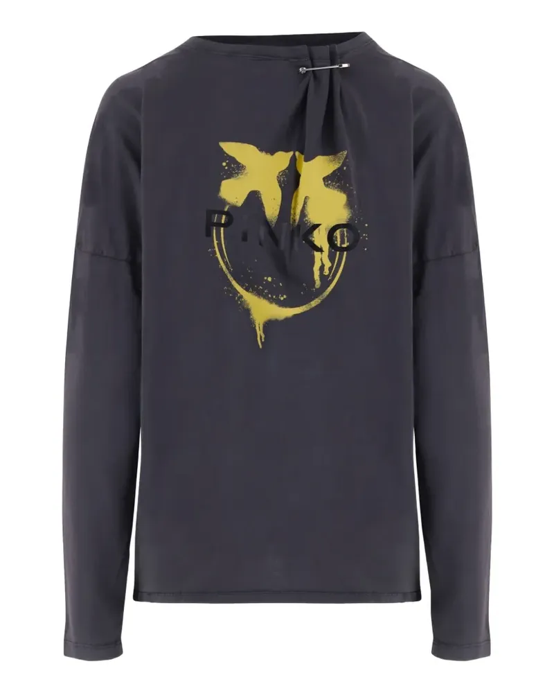 Pinko Love Birds T-Shirt mit Sicherheitsnadel - Grau Grau