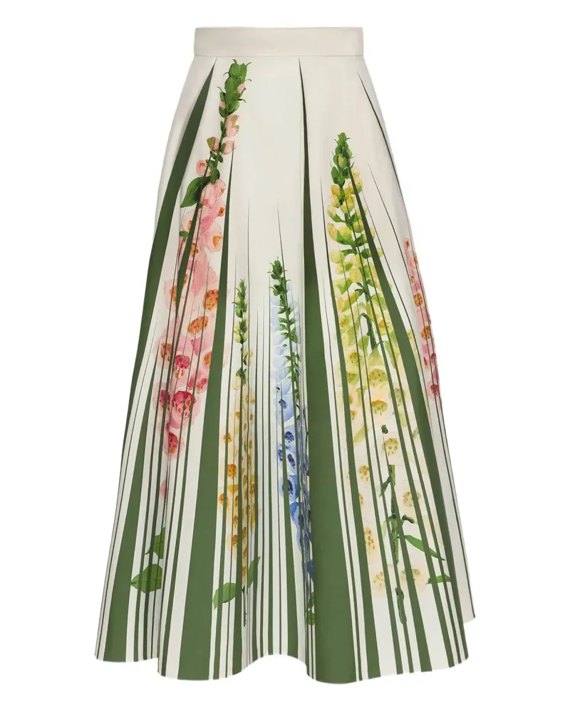 Oscar de la Renta Midikleid mit Blumen-Print - Grün Grün