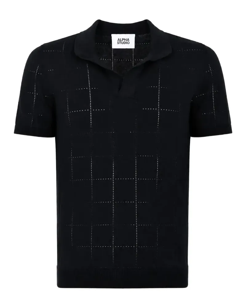 Alpha Studio check-knit polo T-shirt - Schwarz Schwarz