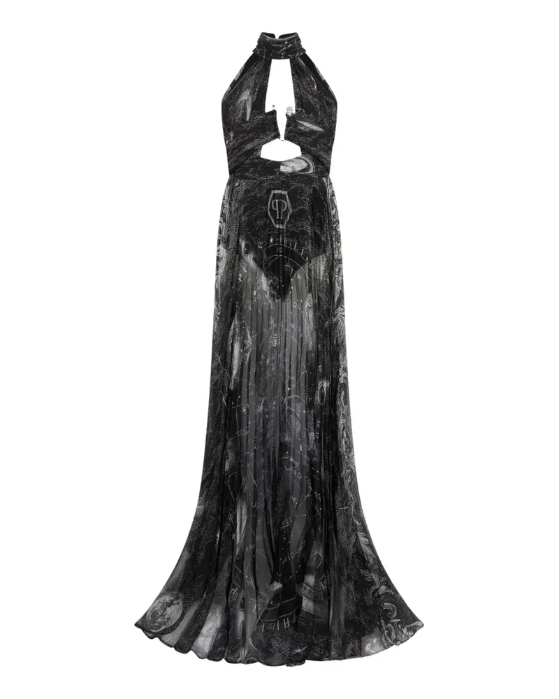Philipp Plein Neckholder-Kleid mit Sternzeichen-Print - Schwarz Schwarz
