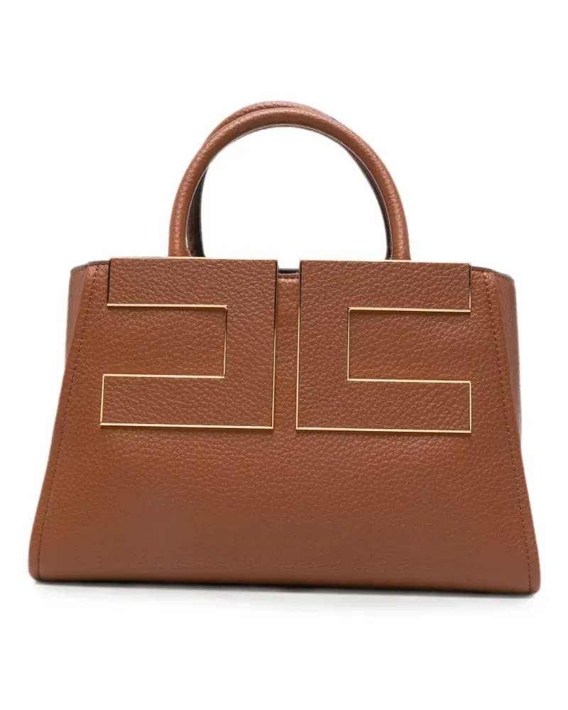 Elisabetta Franchi logo-plaque grained tote bag - Braun Braun