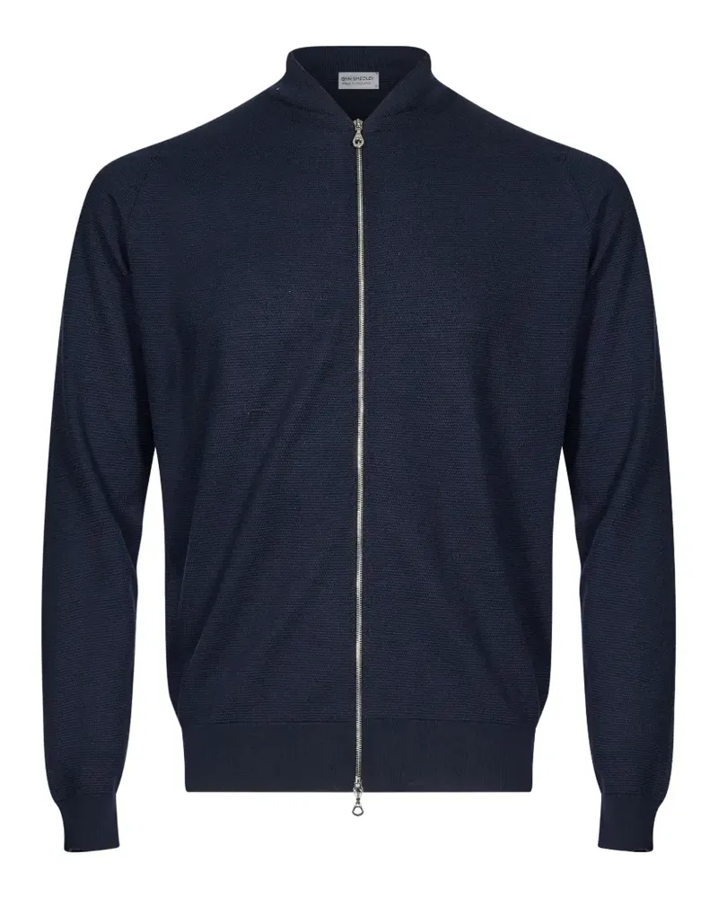 John Smedley 16Silgular zip-up waffle-knit cardigan - Blau Blau