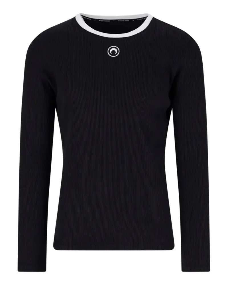 Marine Serre Zweifarbiges Langarmshirt aus geripptem Jersey mit Moon-Logo - Schwarz Schwarz