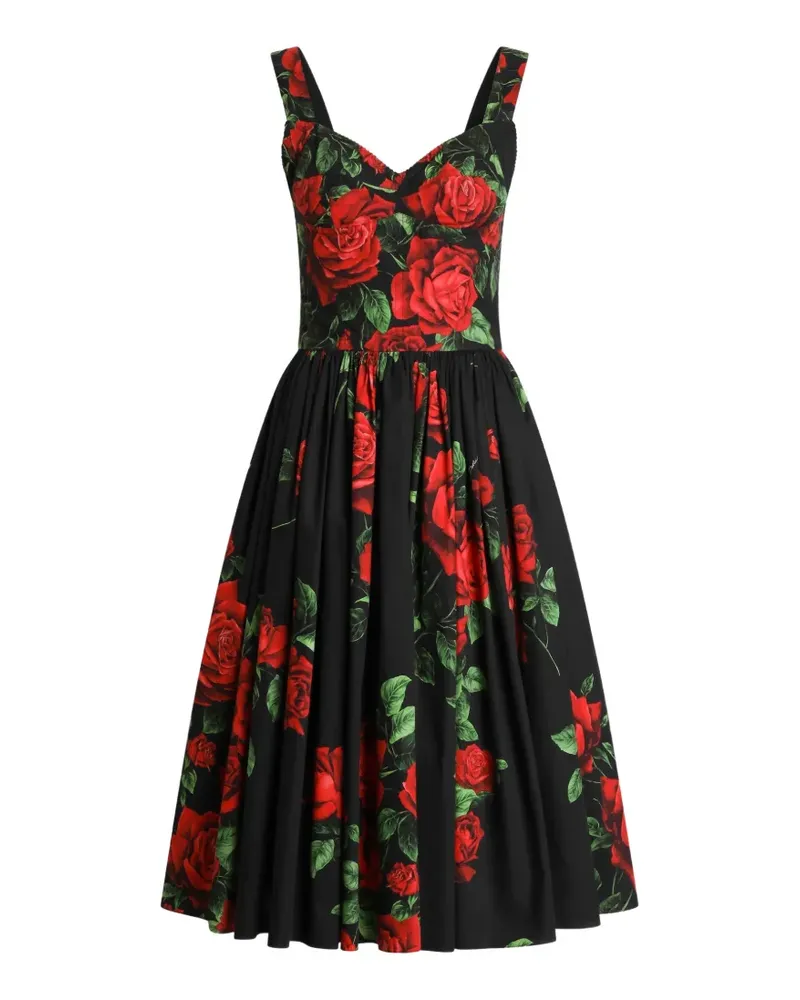 Dolce & Gabbana Midikleid mit Rosen-Print - Schwarz Schwarz