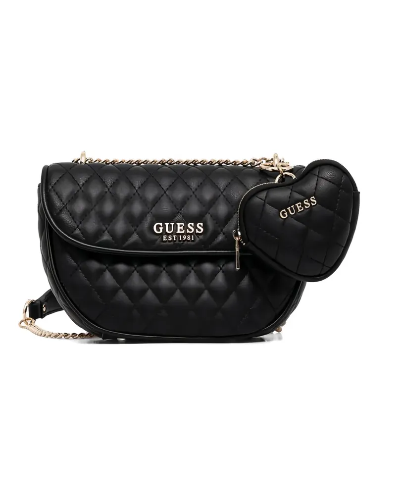 Guess quilted-design heart-charm cross-body bag - Schwarz Schwarz