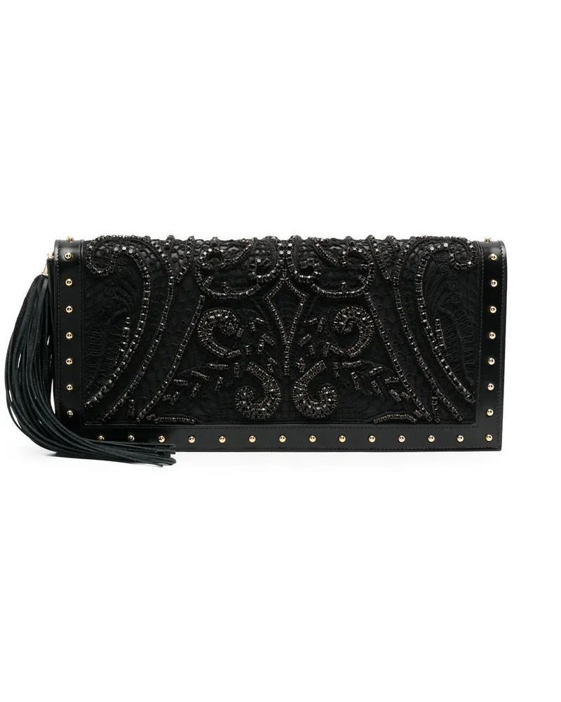 Balmain Clutch mit Kristallen - Schwarz Schwarz