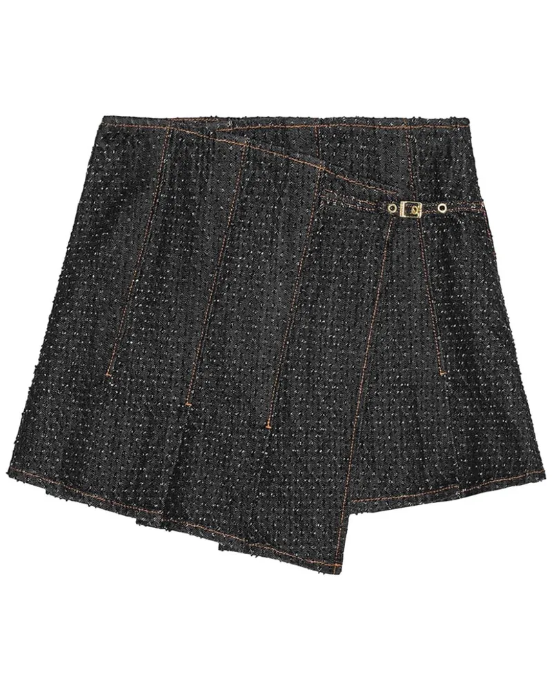 Ganni Jeans-Minirock in Wickeloptik - Schwarz Schwarz