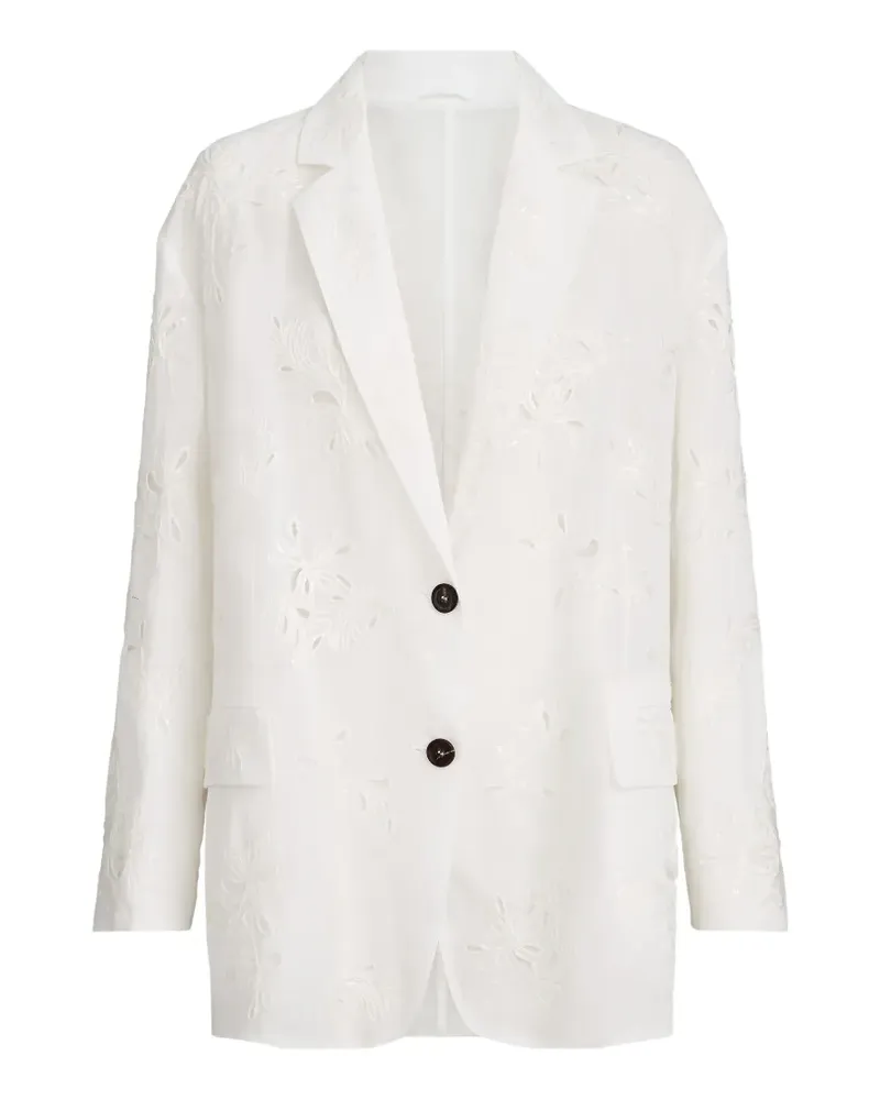 Brunello Cucinelli cotton organza blazer with dazzling broderie anglaise with Monili - Weiß Weiß