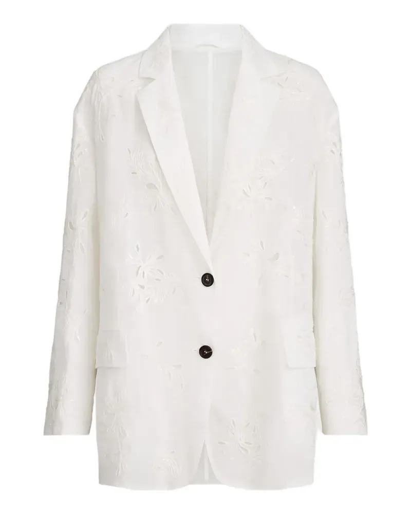 Brunello Cucinelli Blazer aus Baumwoll-Organza mit schillernder Lochstickerei und Monili - Weiß Weiß