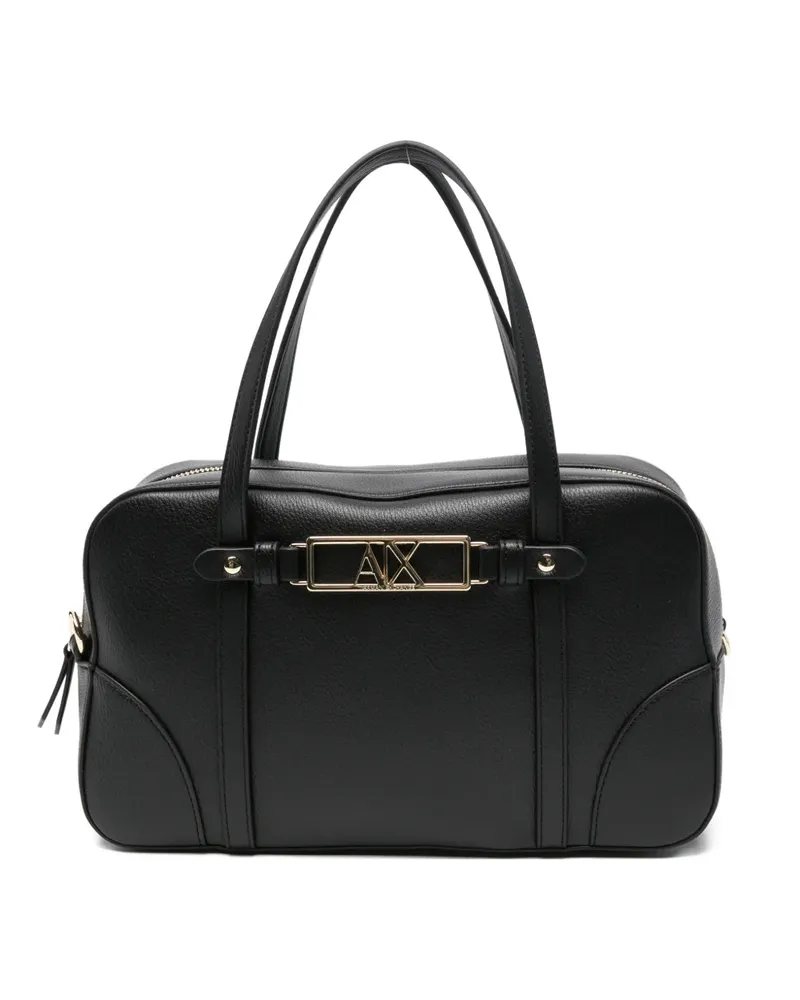 Armani Exchange logo-plaque leather tote bag - Schwarz Schwarz
