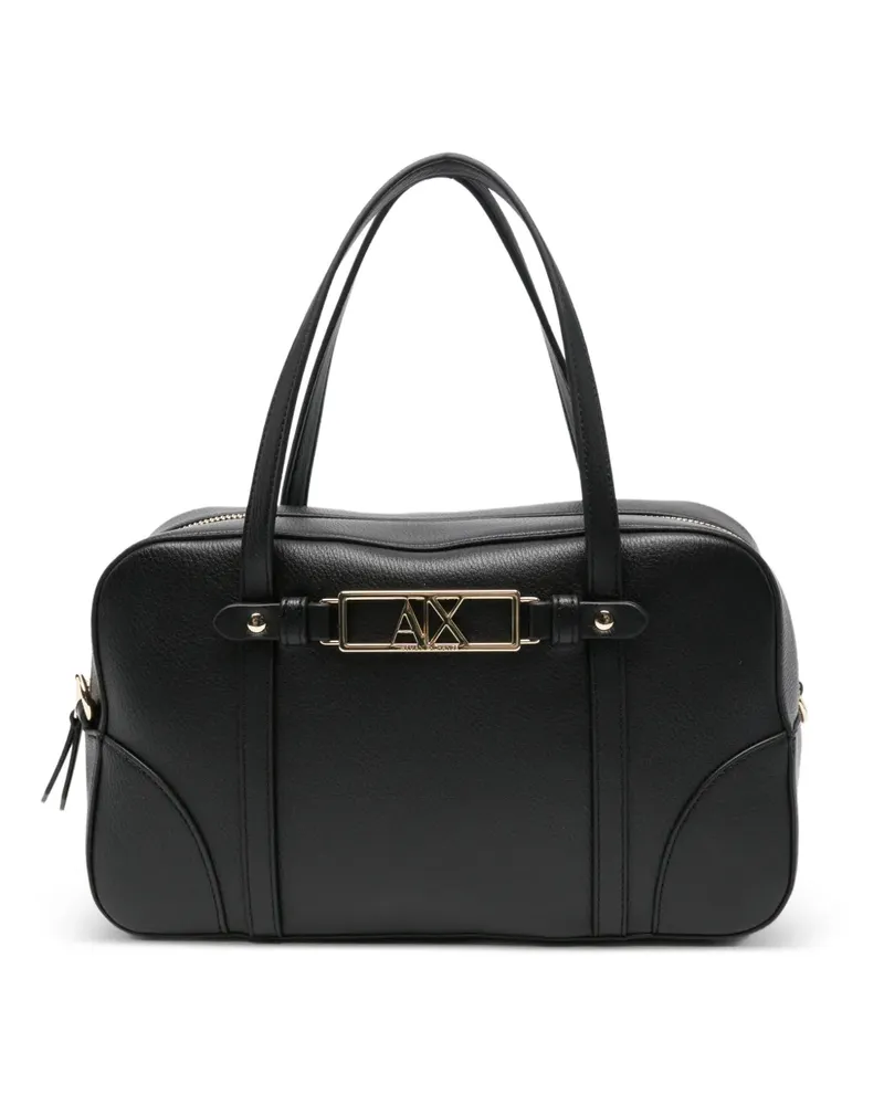 Armani Exchange logo-plaque leather tote bag - Schwarz Schwarz