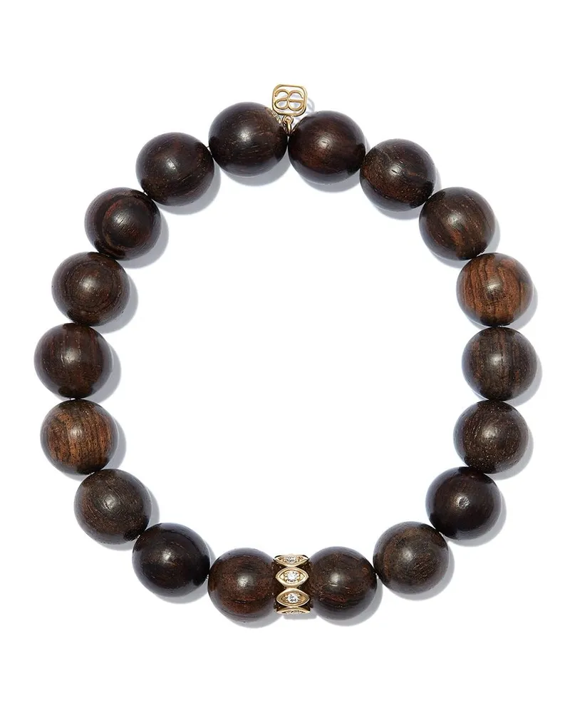 Sydney Evan Holzperlenarmband mit 14kt Gelbgold-Evil-Eye mit Diamanten Gold