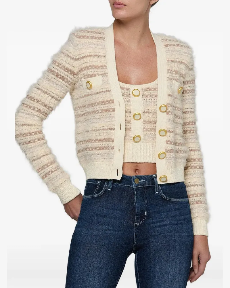 L'Agence Ariadne Cardigan aus gestreiftem Eyelash-Strick - Nude Nude