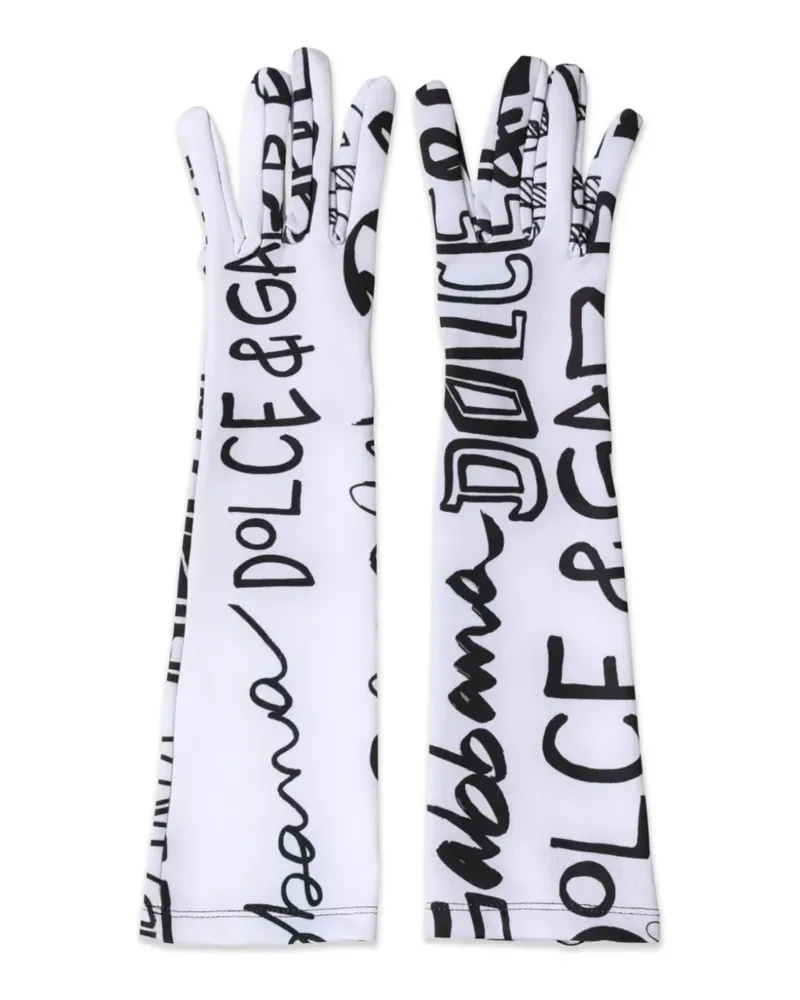 Dolce & Gabbana Handschuhe mit Logo-Print - Weiß Weiß
