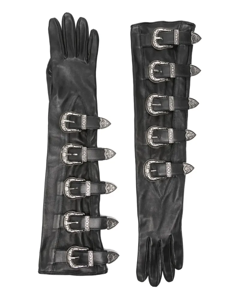 Manokhi Lederhandschuhe mit Schnallenverzierung - Schwarz Schwarz