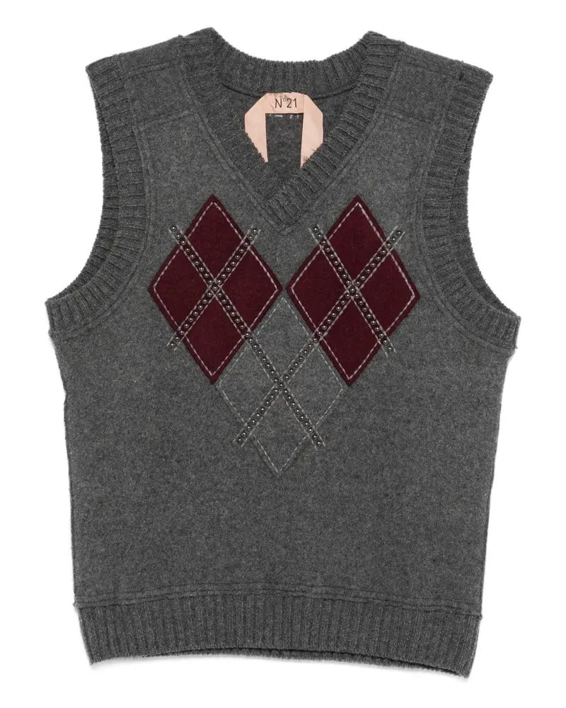 N° 21 Argyle-Strickweste mit Nieten - Grau Grau
