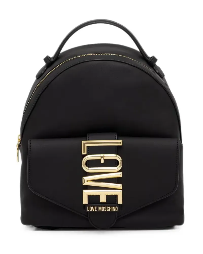 Moschino logo-plaque buckle backpack - Schwarz Schwarz