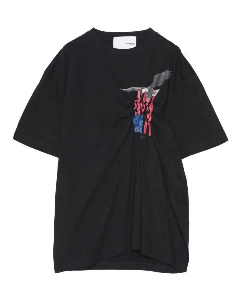 Yoshio Kubo T-Shirt mit Adler-Print - Schwarz Schwarz