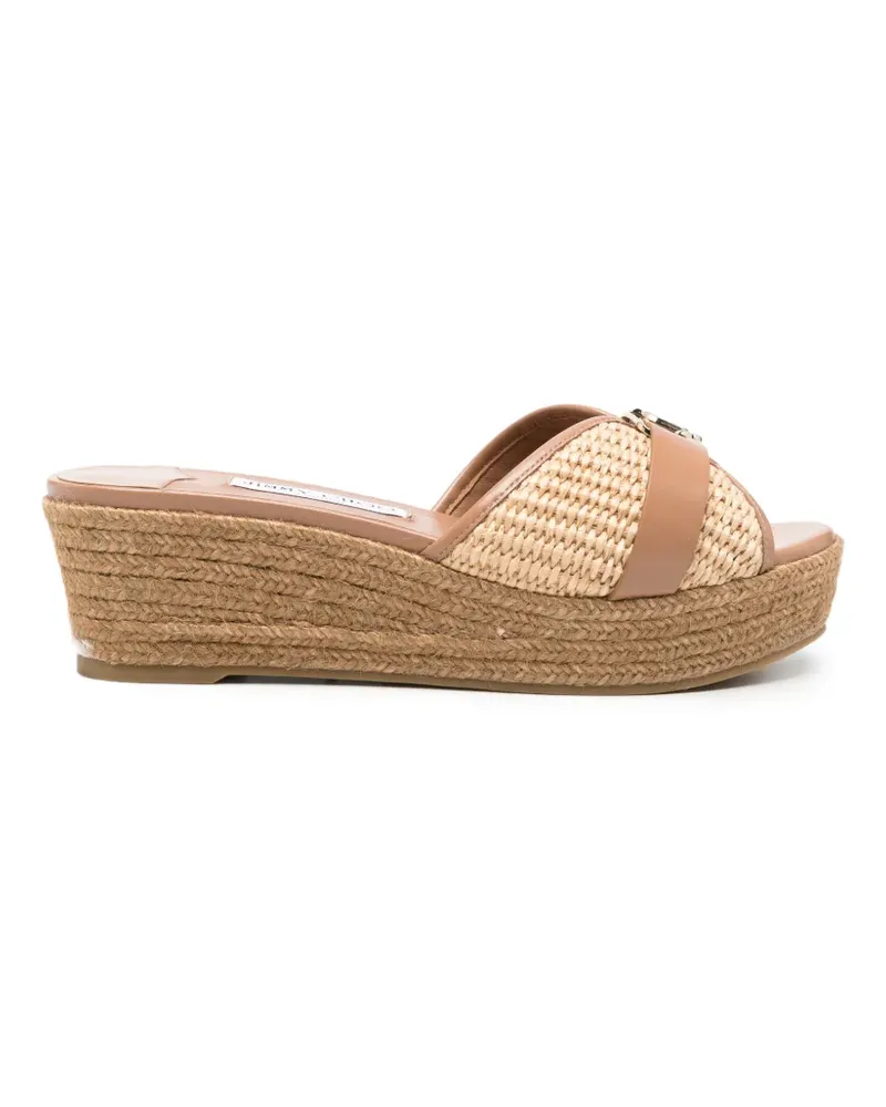 Jimmy Choo Wedge-Sandalen mit Logo-Schild - Nude Nude