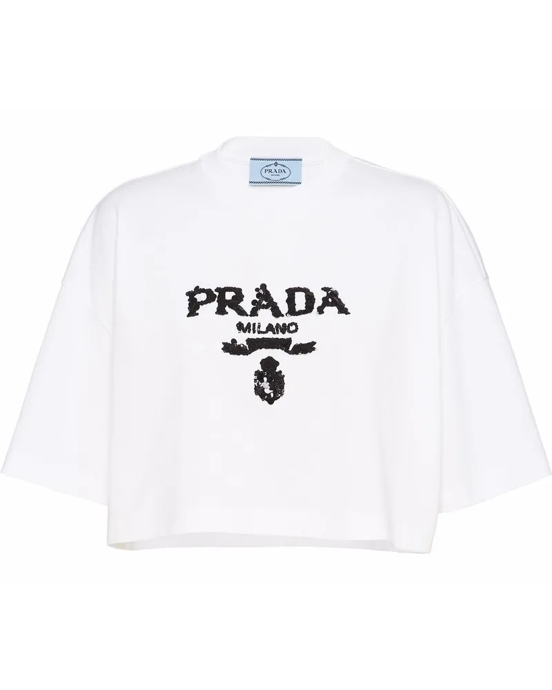 Prada T-Shirt mit Logo-Stickerei Weiß