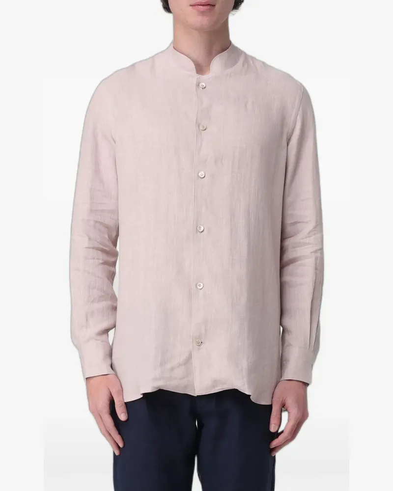 Eleventy band-collar linen shirt - Rosa Rosa